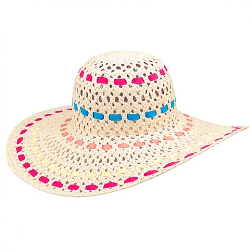 Wide Brim Toyo Straw Accent w/ Colorful Ribbons - Natural - HT-8213NT